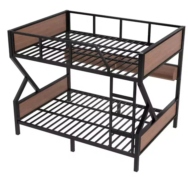 Letto a castello in metallo Queen su Queen con ripiani portaoggetti e luce LED, telaio resistente con sponde di sicurezza e scaletta, silenzioso, nero