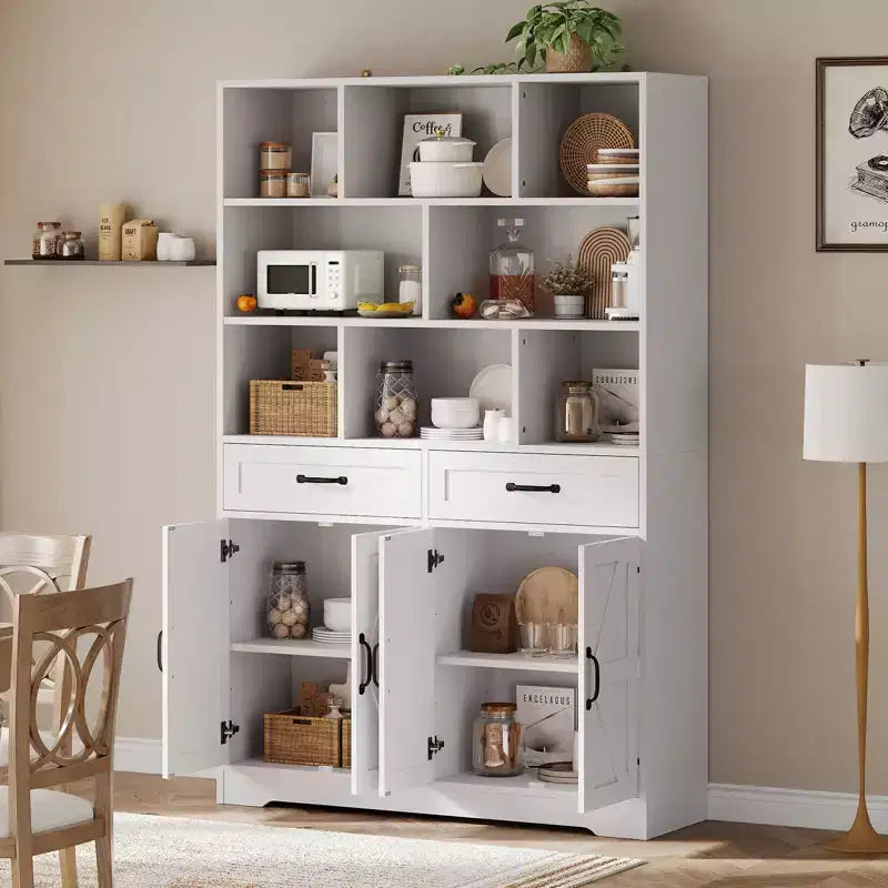 Grande Libreria in Legno per Bambini, 2 Cassetti, 4 Ante, Armadio Contenitore a 6 Ripiani, Scaffale Organizzatore Spazioso, per Soggiorno, Ufficio