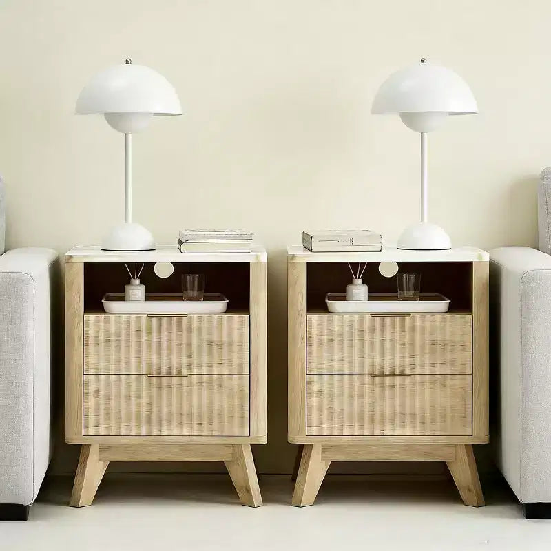 Comodino, tavolino da notte 3-in-1, comodino a 2 cassetti, comodino moderno curvo, per soggiorno, camera da letto