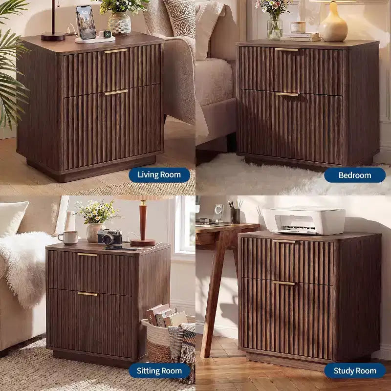 Comodino scanalato, Comodino di metà secolo, Tavolino moderno, Profilo curvo, per camera da letto, soggiorno