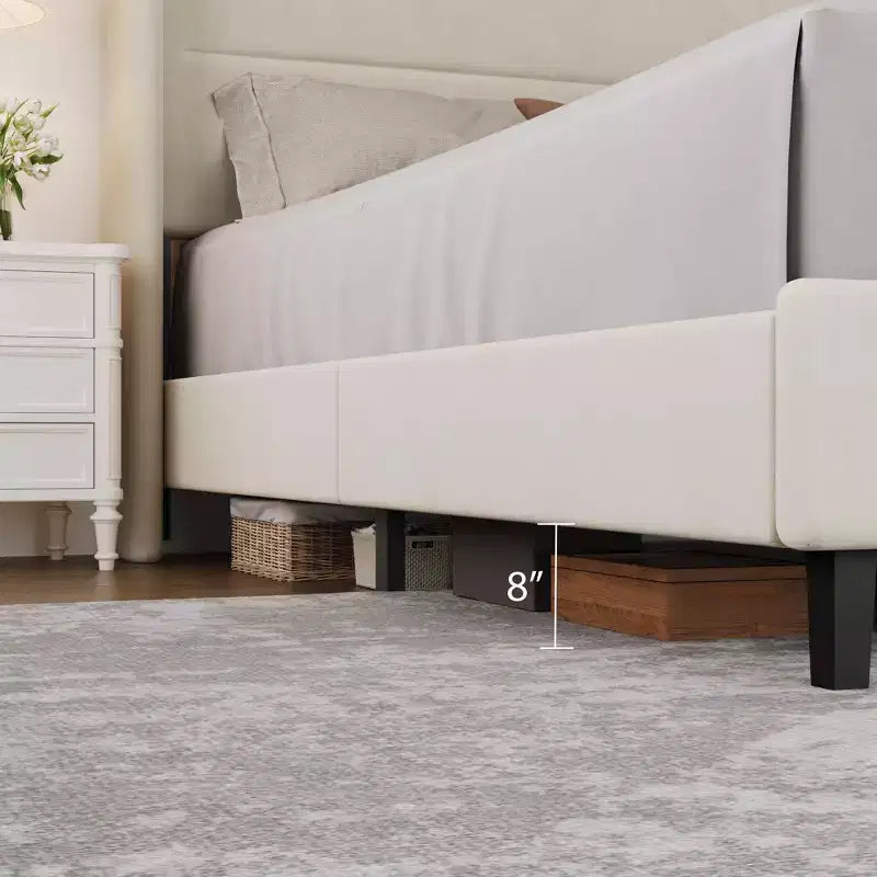 Struttura Letto Matrimoniale con Testiera a Orecchie, Letto Imbottito in Velluto, Supporto a Doghe in Legno, Nessun Box Spring Necessario, Silenzioso, Beige
