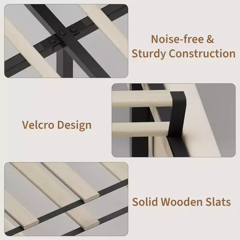 Struttura Letto Matrimoniale con Testiera a Orecchie, Letto Imbottito in Velluto, Supporto a Doghe in Legno, Nessun Box Spring Necessario, Silenzioso, Beige
