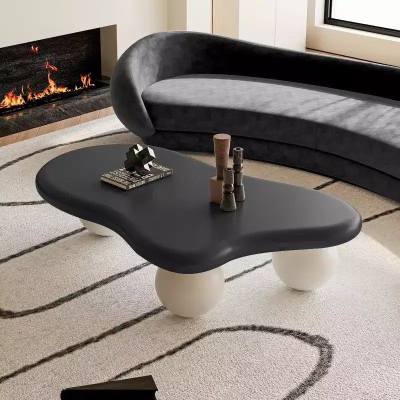 Tavolino da Caffè Cloud 47 con Gambe a Sfera, Tavolo Centrale Irregolare Moderno per Soggiorno, Nero