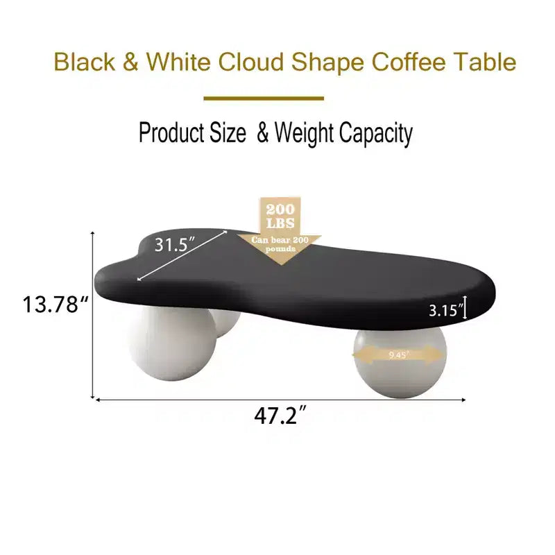 Tavolino da Caffè Cloud 47 con Gambe a Sfera, Tavolo Centrale Irregolare Moderno per Soggiorno, Nero