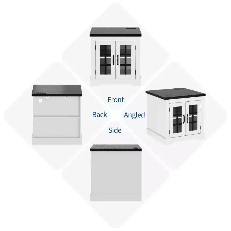 Credenza con Contenitore, Credenza con Ante in Vetro, Presa di Corrente Integrata, Top in Rilievo Nero, per Cucina