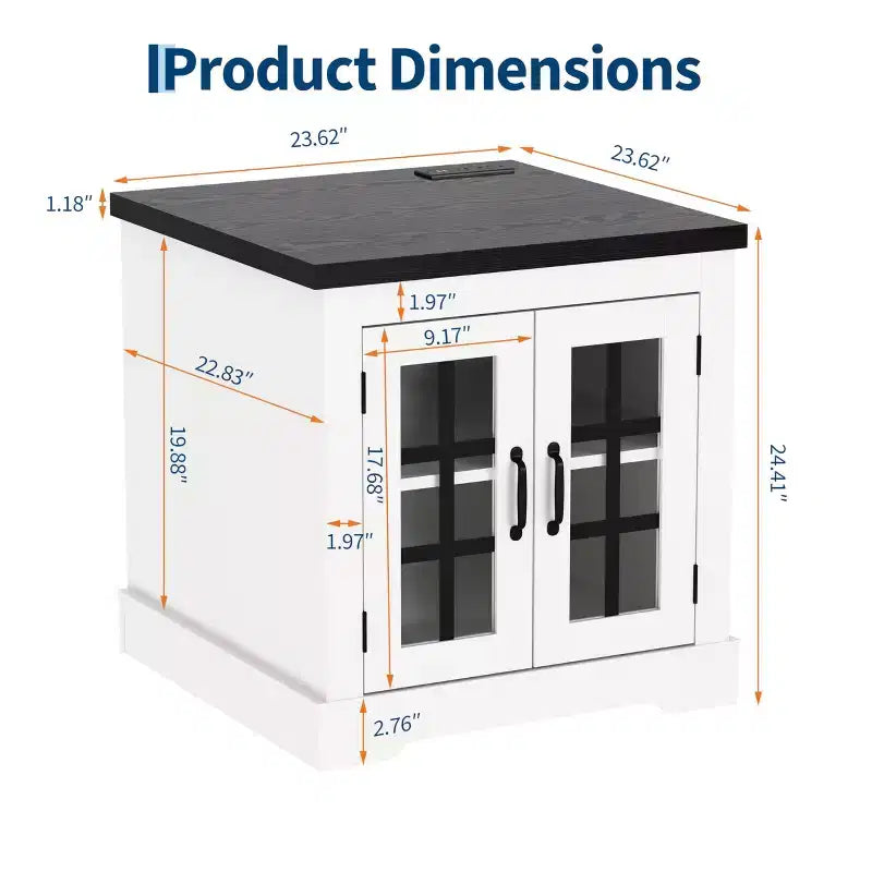 Credenza con Contenitore, Credenza con Ante in Vetro, Presa di Corrente Integrata, Top in Rilievo Nero, per Cucina