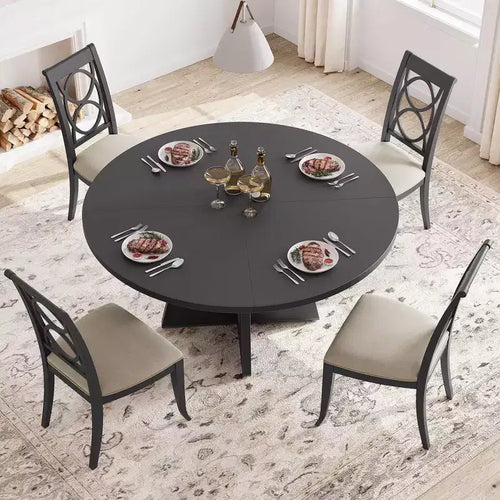 Tavolo da pranzo rotondo da 47,2 pollici in stile fattoria, tavolo da cucina con effetto legno MDF per sala da pranzo, angolo colazione e riunioni quotidiane
