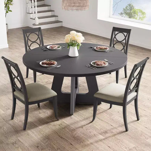 47.2 Round Farmhouse Dining Table, MDF Wood-Look Kitchen Table for Dining Room, Breakfast Nook and Everyday Gatherings