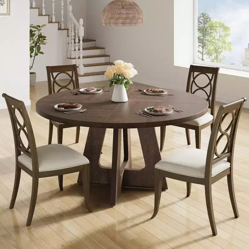 Tavolo da pranzo rotondo da 47,2 pollici in stile fattoria, tavolo da cucina con effetto legno MDF per sala da pranzo, angolo colazione e riunioni quotidiane