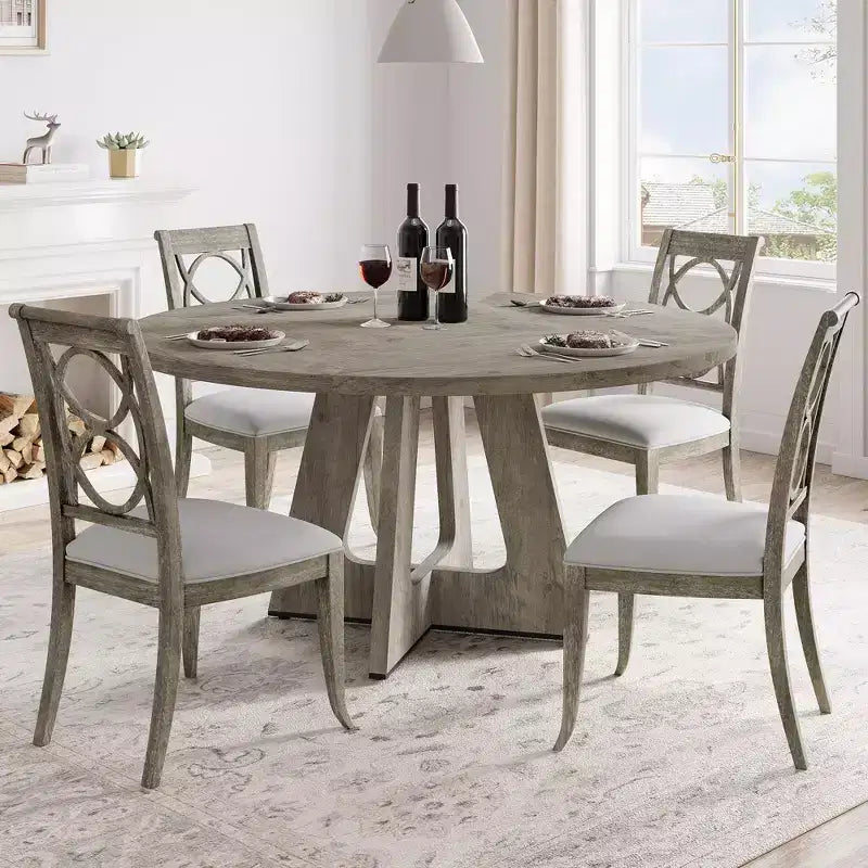 Tavolo da pranzo rotondo da 47,2 pollici in stile fattoria, tavolo da cucina con effetto legno MDF per sala da pranzo, angolo colazione e riunioni quotidiane