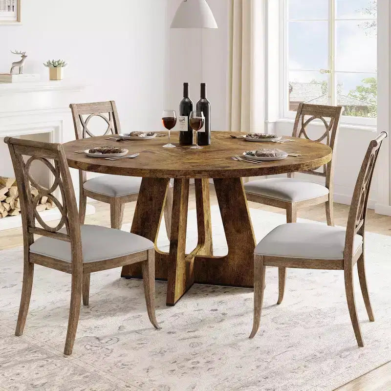 Tavolo da pranzo rotondo da 47,2 pollici in stile fattoria, tavolo da cucina con effetto legno MDF per sala da pranzo, angolo colazione e riunioni quotidiane
