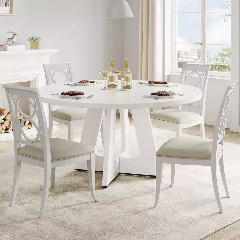 Tavolo da pranzo rotondo da 47,2 pollici in stile fattoria, tavolo da cucina con effetto legno MDF per sala da pranzo, angolo colazione e riunioni quotidiane